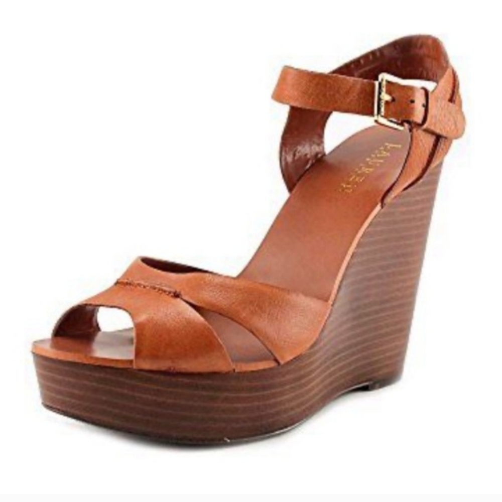 Ralph Lauren Brown Leather Wedge Sandals